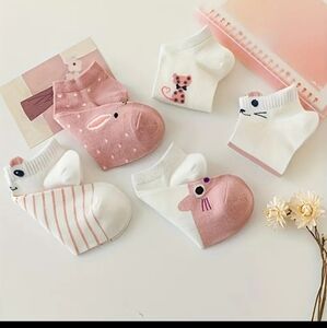 Blush And White Kitty Socks 5 Pair